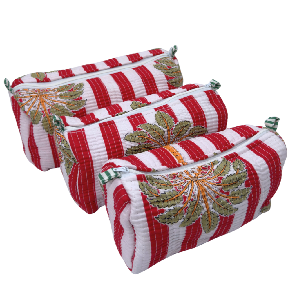 Everyday Set of 3 Pouches Red Palm Tree Print