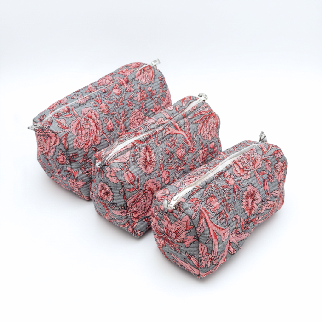 Everyday Set of 3 Pouches Pink and Gray