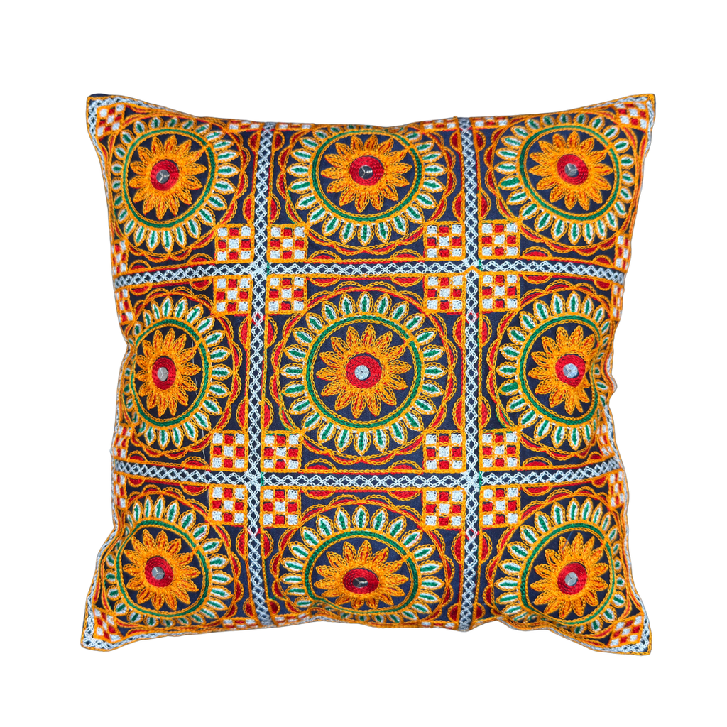 Sunflowers and Mirrors Cushion Cover- Black Set of 4