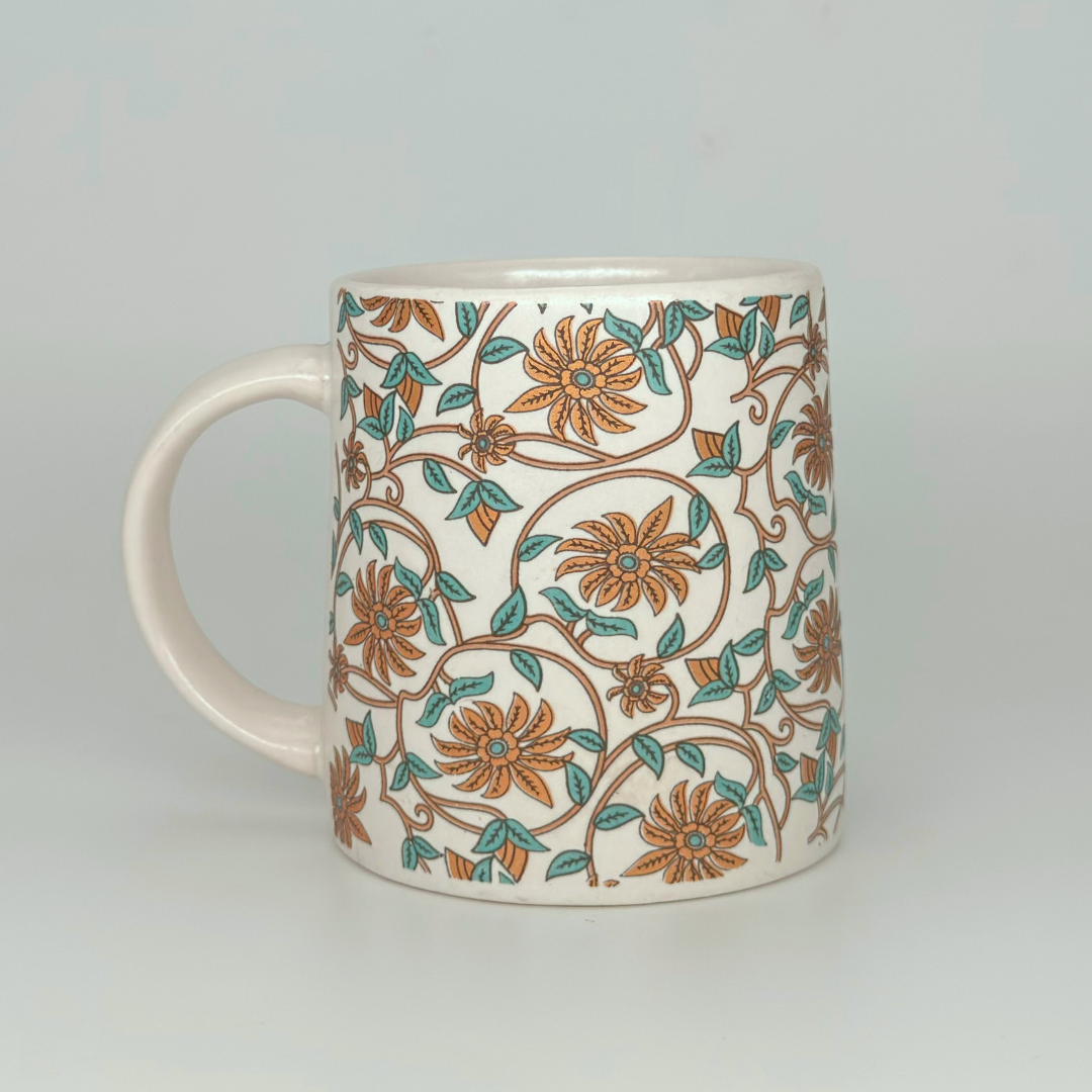 Bloom Collection - Orange Rust Floral Mugs Set of 2
