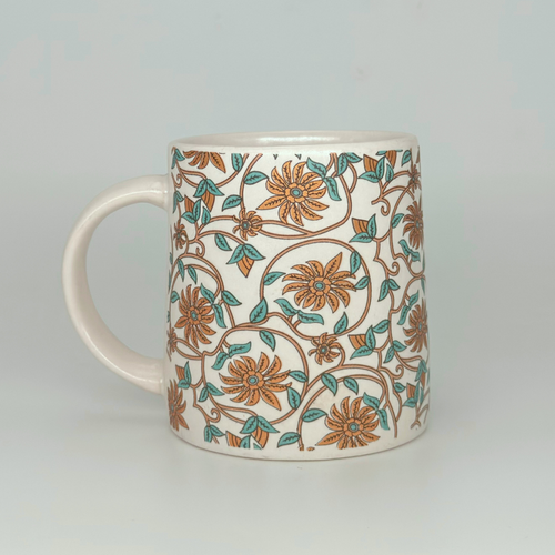 Bloom Collection - Orange Rust Floral Mugs Set of 2