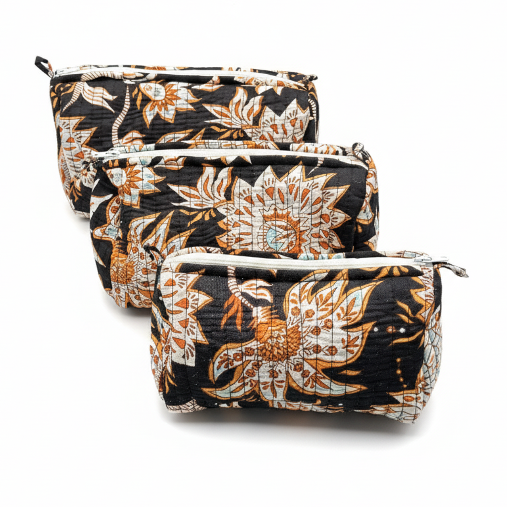 Everyday Set of 3 Pouches Black and Orange