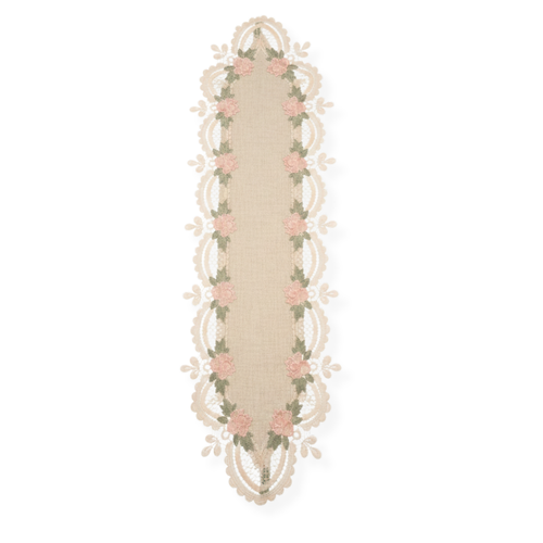 Beige and Pink Lace Runner with Flowers