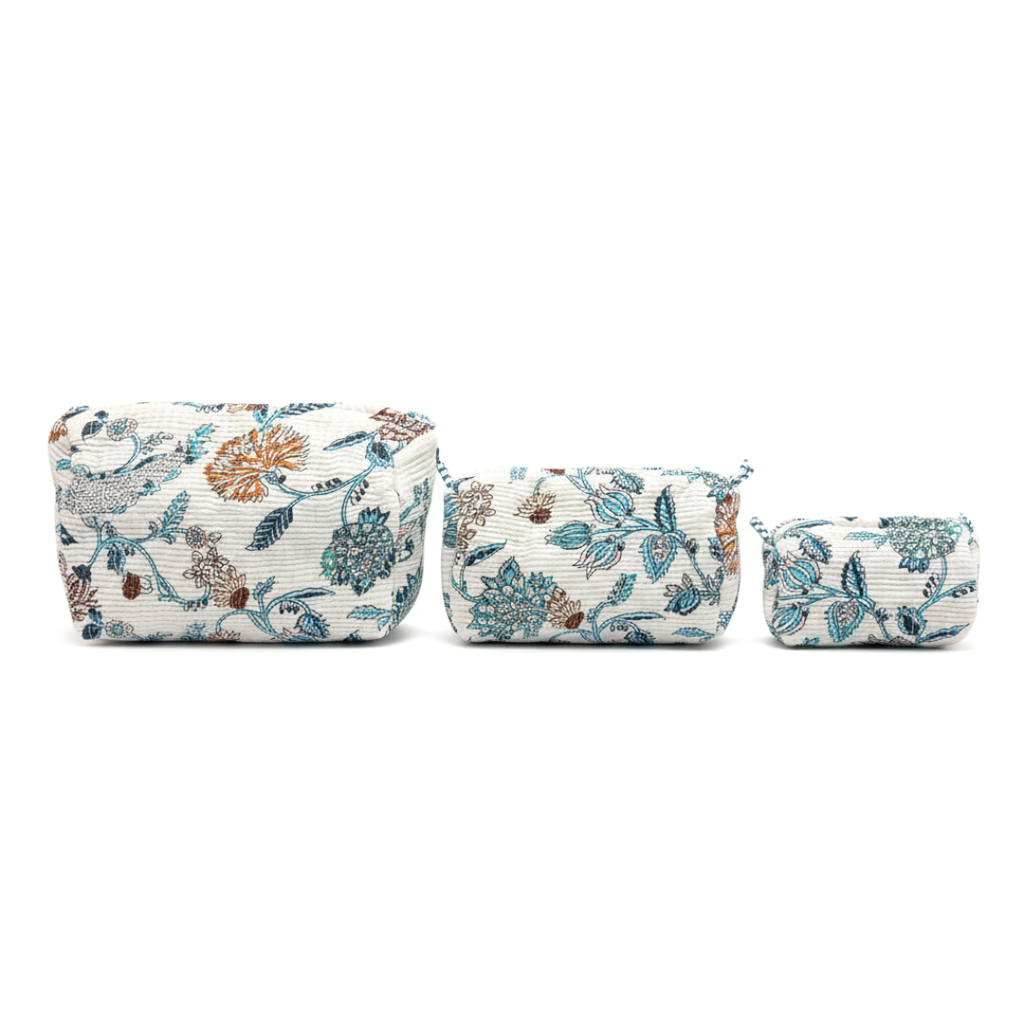 Everyday Set of 3 Pouches White and Teal