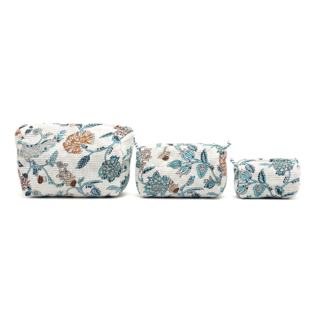 Everyday Set of 3 Pouches White and Teal