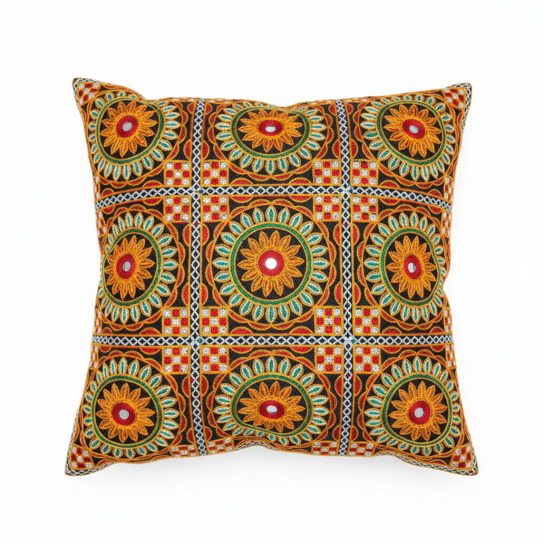 Sunflowers and Mirrors Cushion Cover- Blue Set of 4