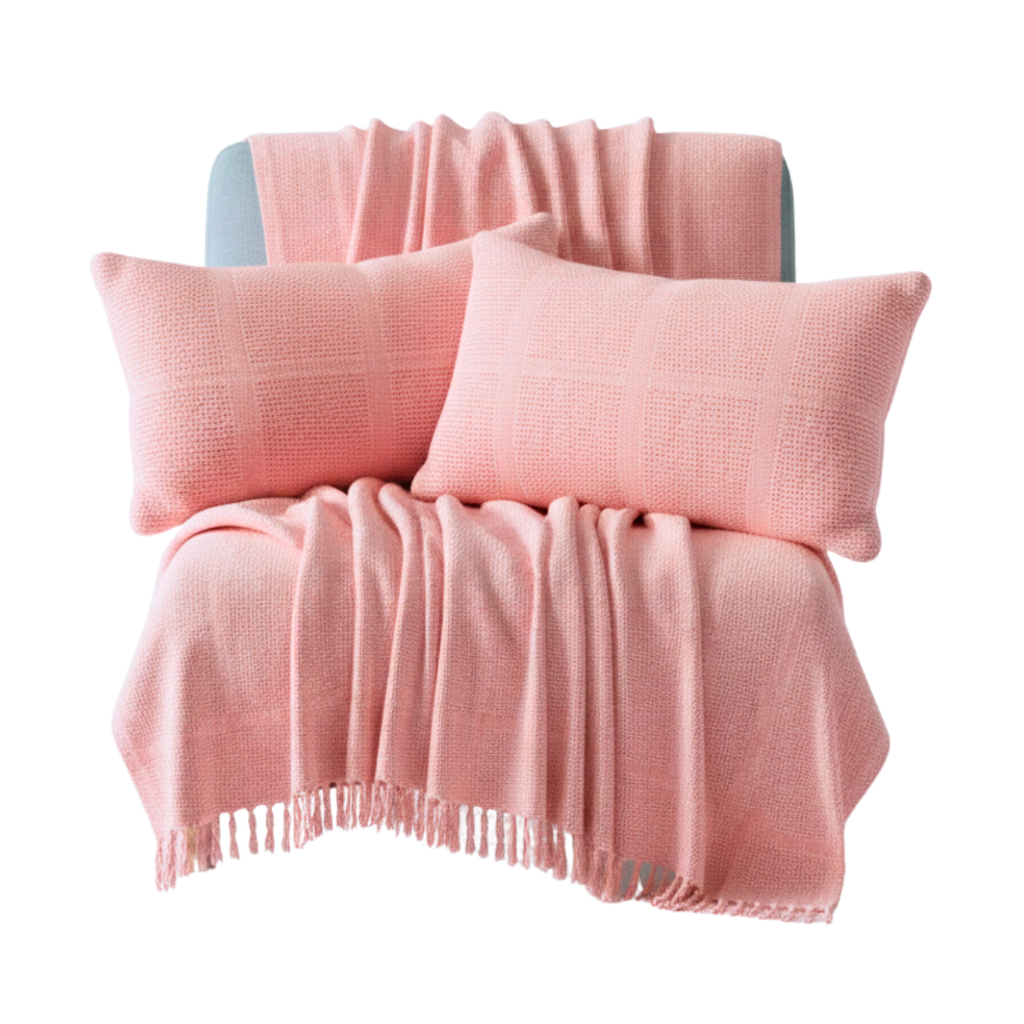 Cozy Pink Knitted Throw with Two Cushions