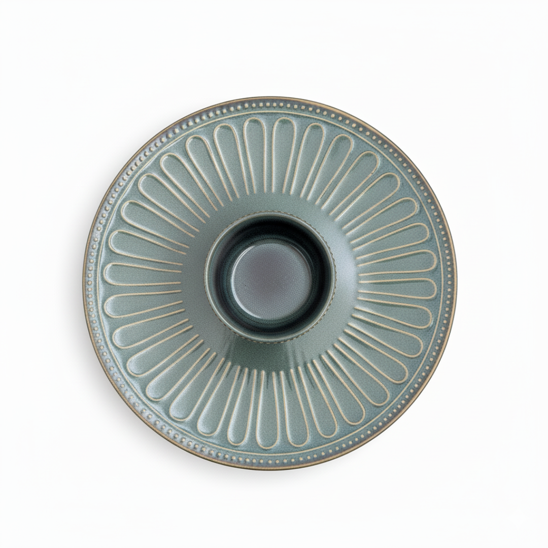 Teal Bloom Platter and Bowl