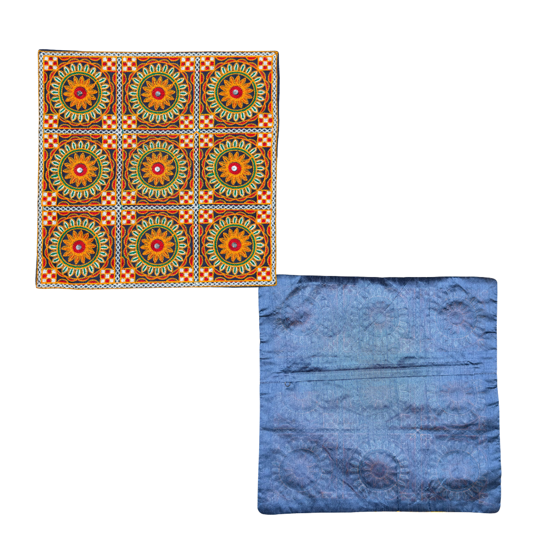 Sunflowers and Mirrors Cushion Cover- Blue Set of 4