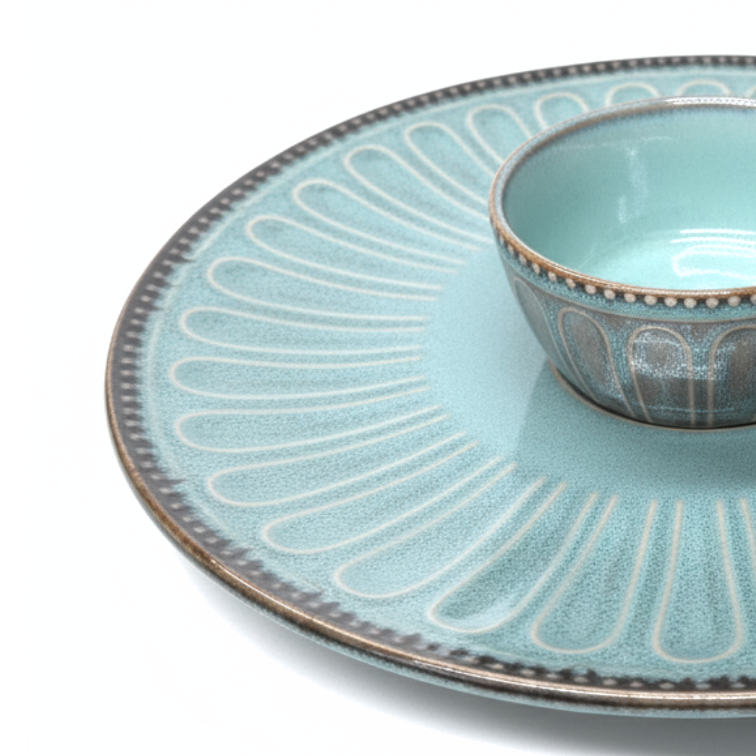 Mint Bloom Platter and Bowl