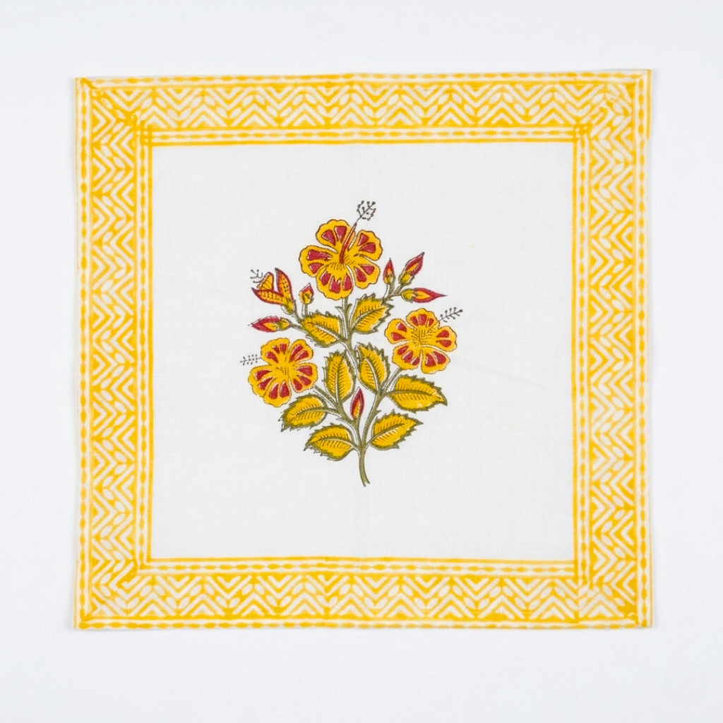 The Yellow Handblock Print Table Linen Set