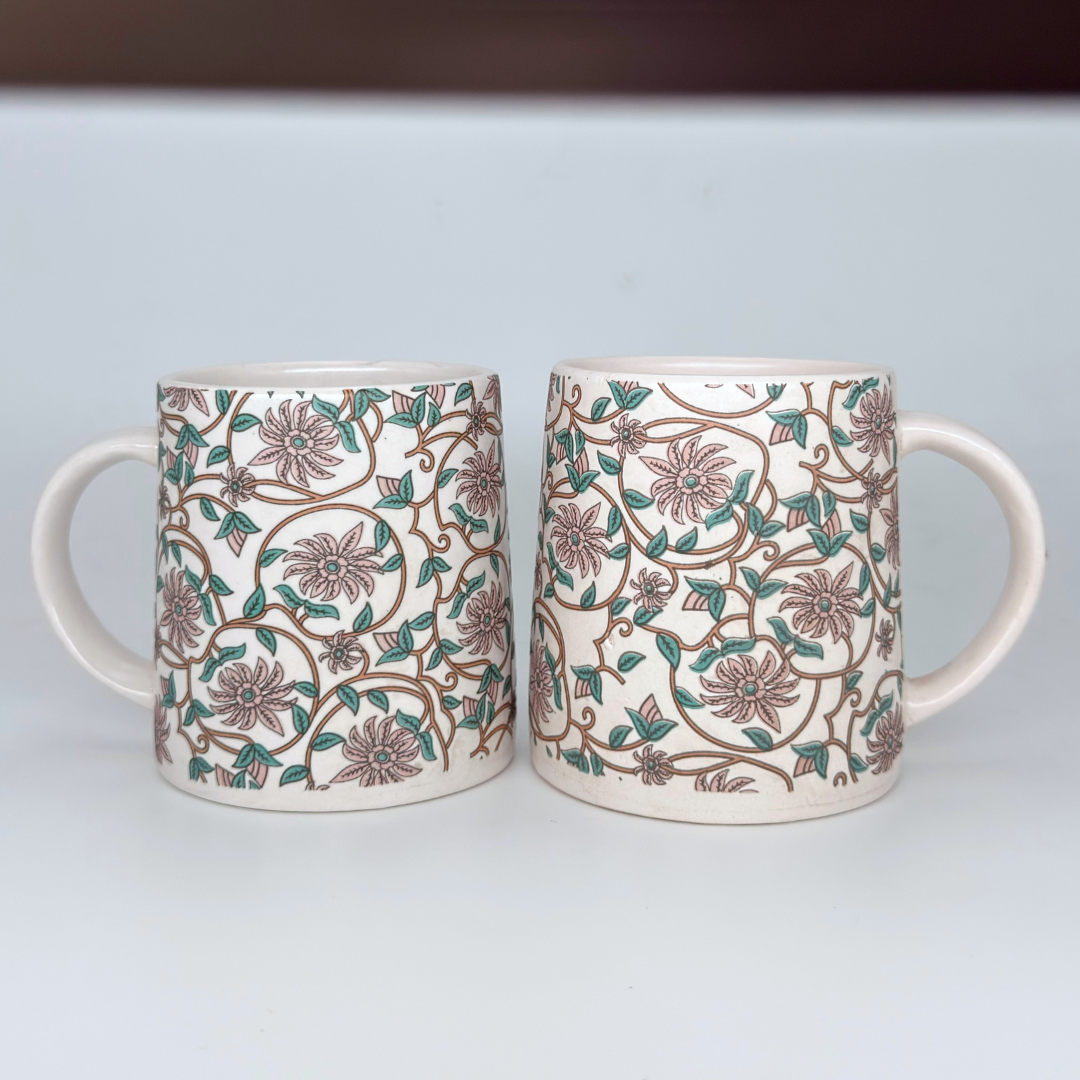 Bloom Collection - Blush Pink Floral Mugs Set of 2