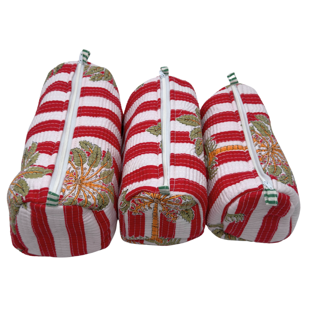 Everyday Set of 3 Pouches Red Palm Tree Print