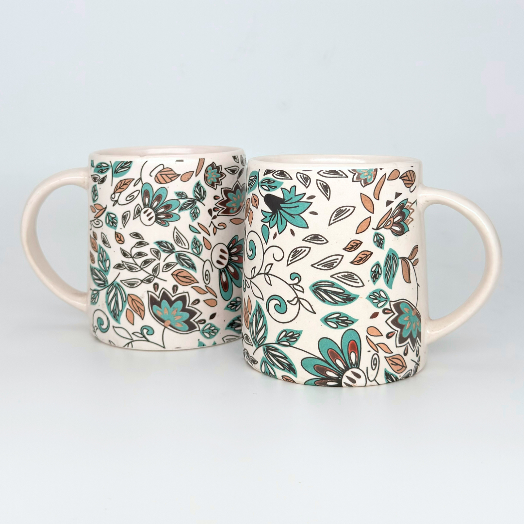 Bloom Collection - Green Garden Floral Mugs Set of 2