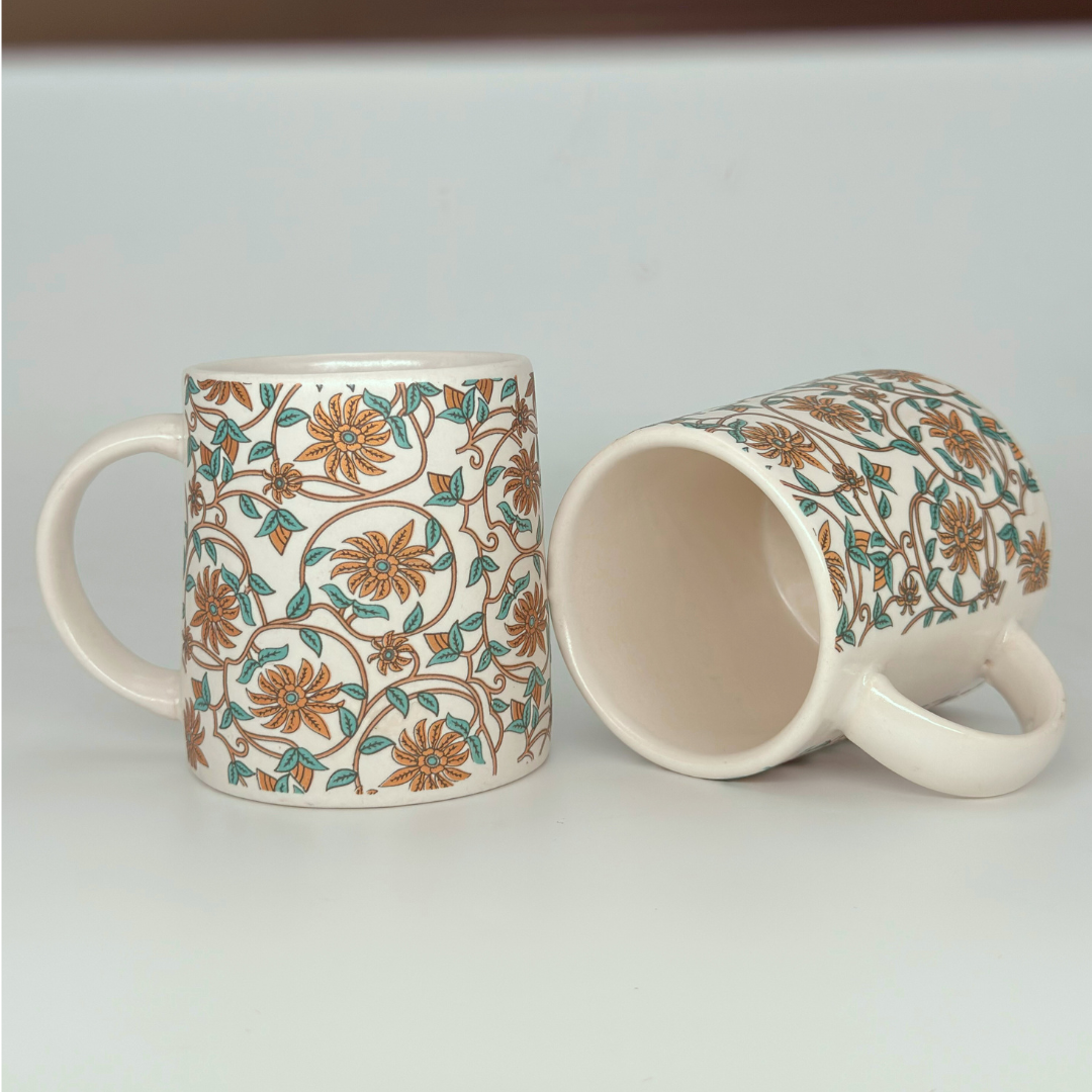 Bloom Collection - Orange Rust Floral Mugs Set of 2