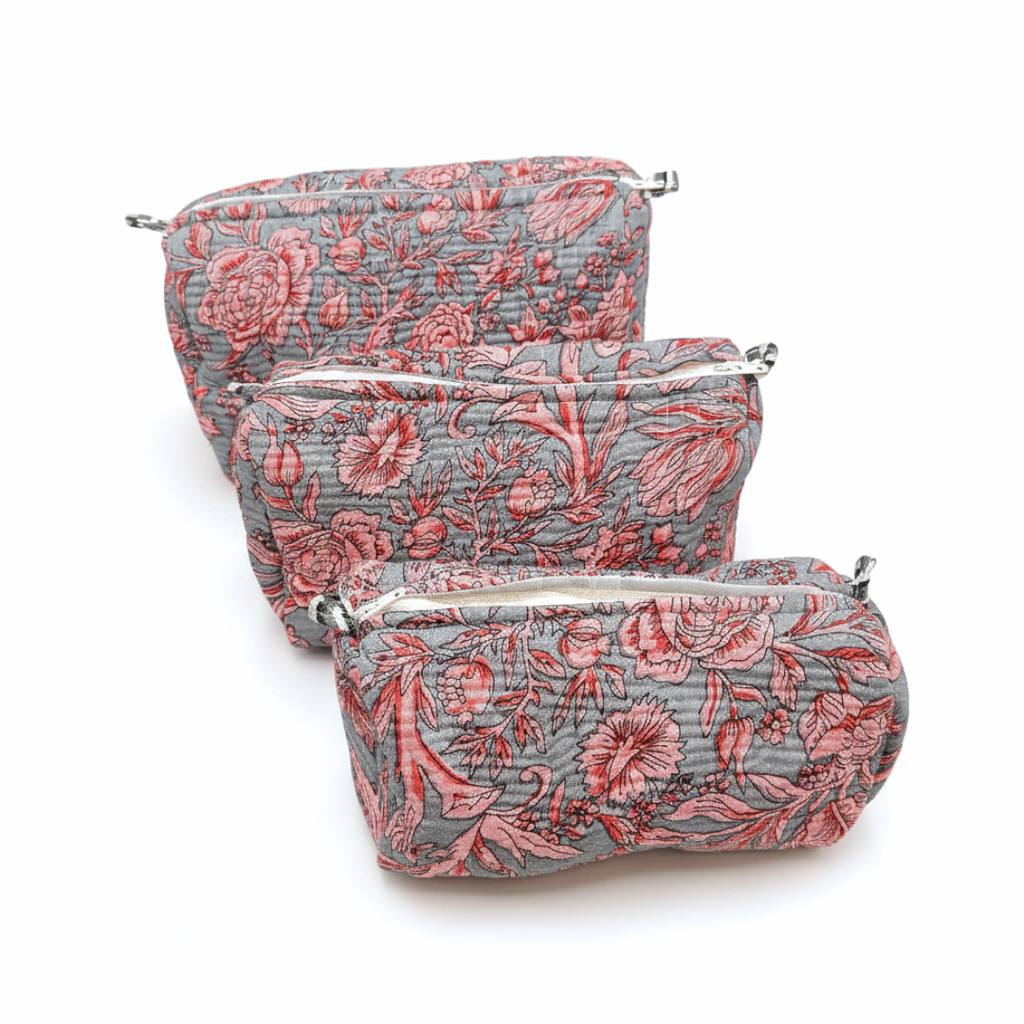 Everyday Set of 3 Pouches Pink and Gray