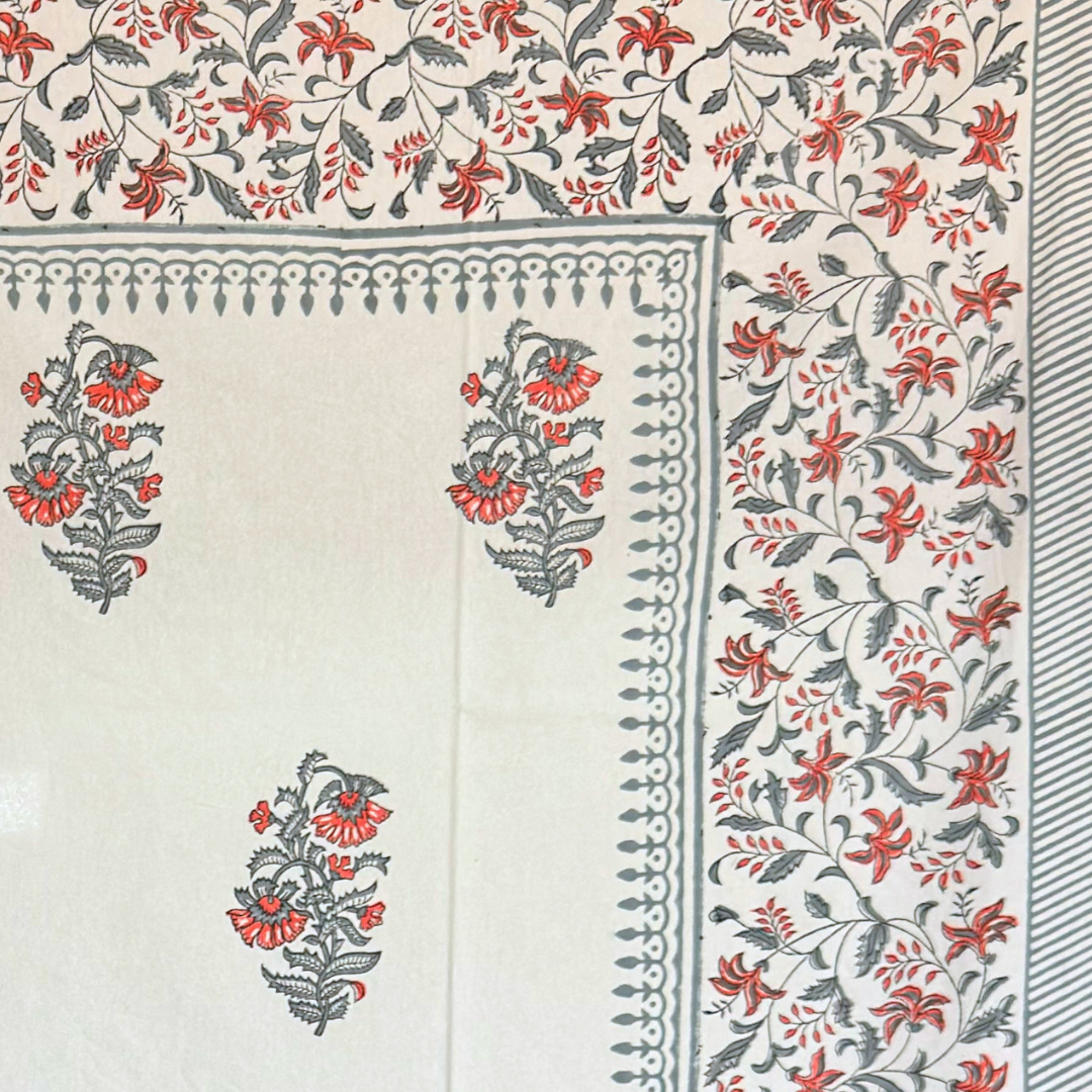 The Orange Grey Booti Dining Table Cover and Napkins Set