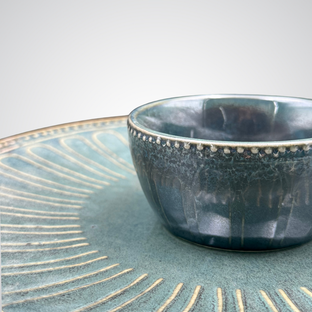 Teal Bloom Platter and Bowl