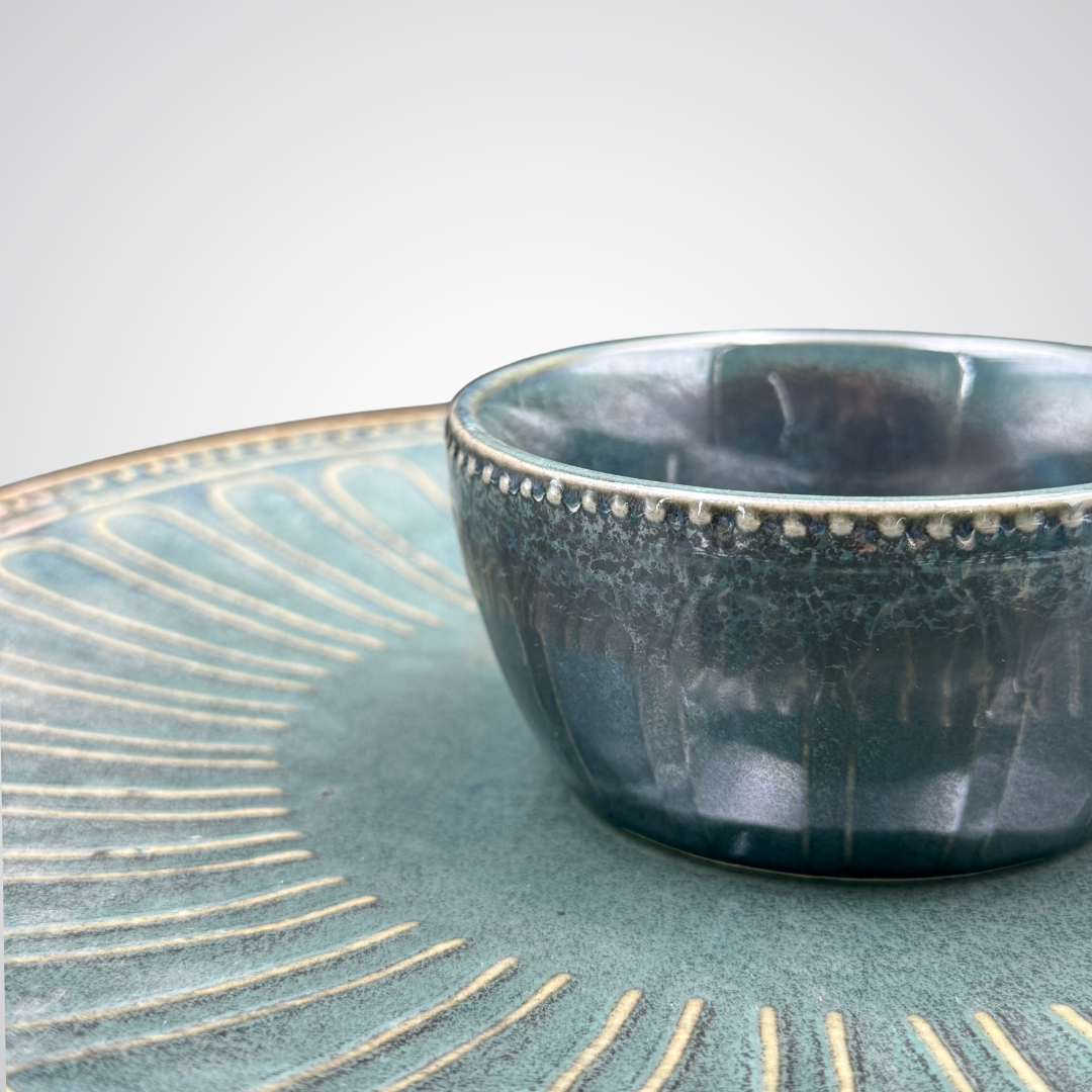 Teal Bloom Platter and Bowl