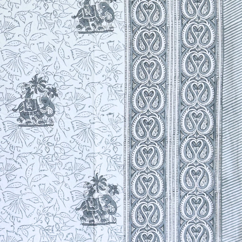 The Grey Heritage Motif Dining Table Cover and Napkins Set