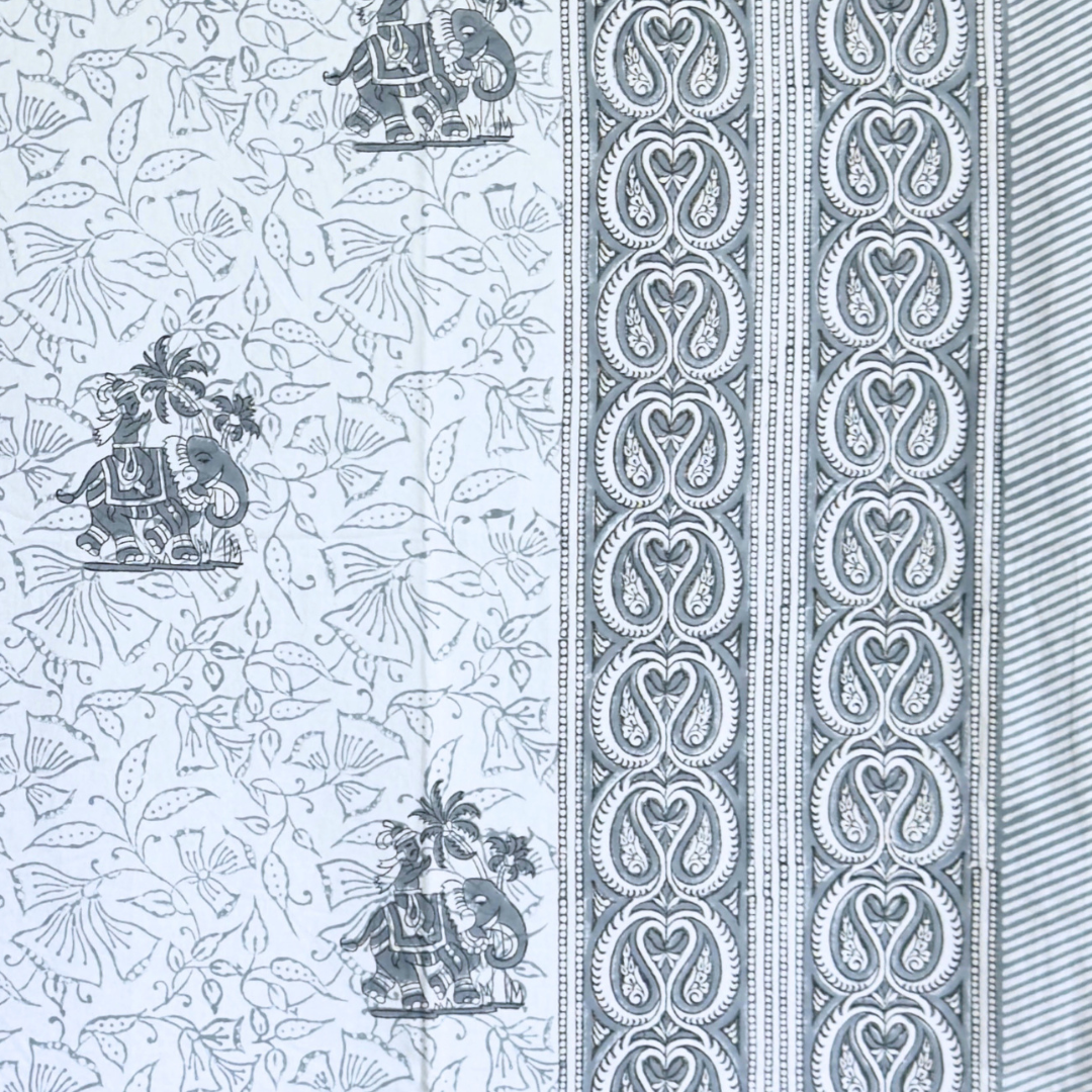 The Grey Heritage Motif Dining Table Cover and Napkins Set