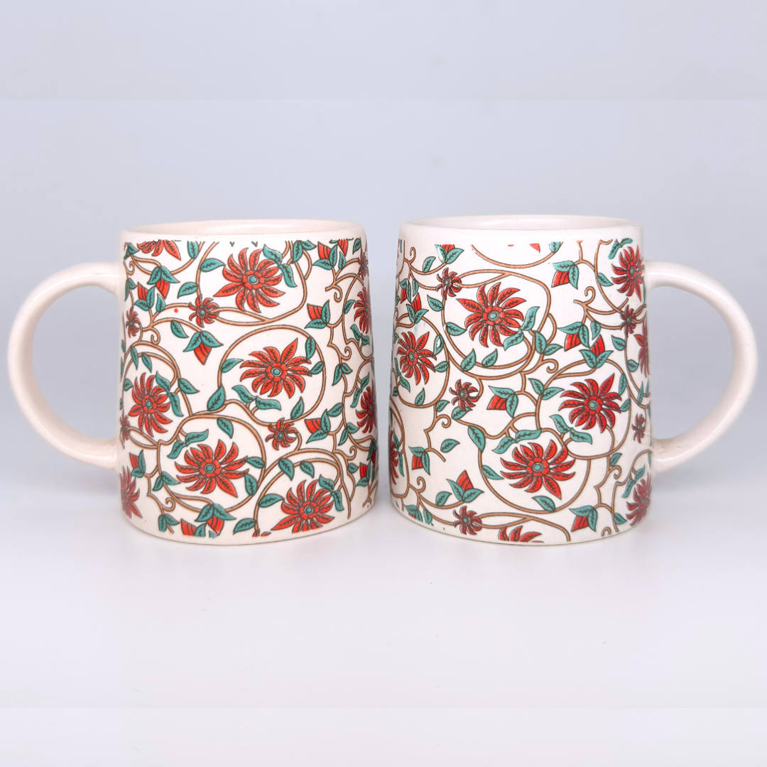 Bloom Collection - Red Floral Mugs Set of 2