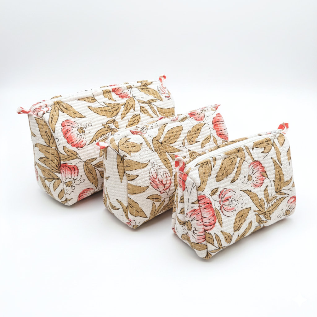 Everyday Set of 3 Pouches White and Beige