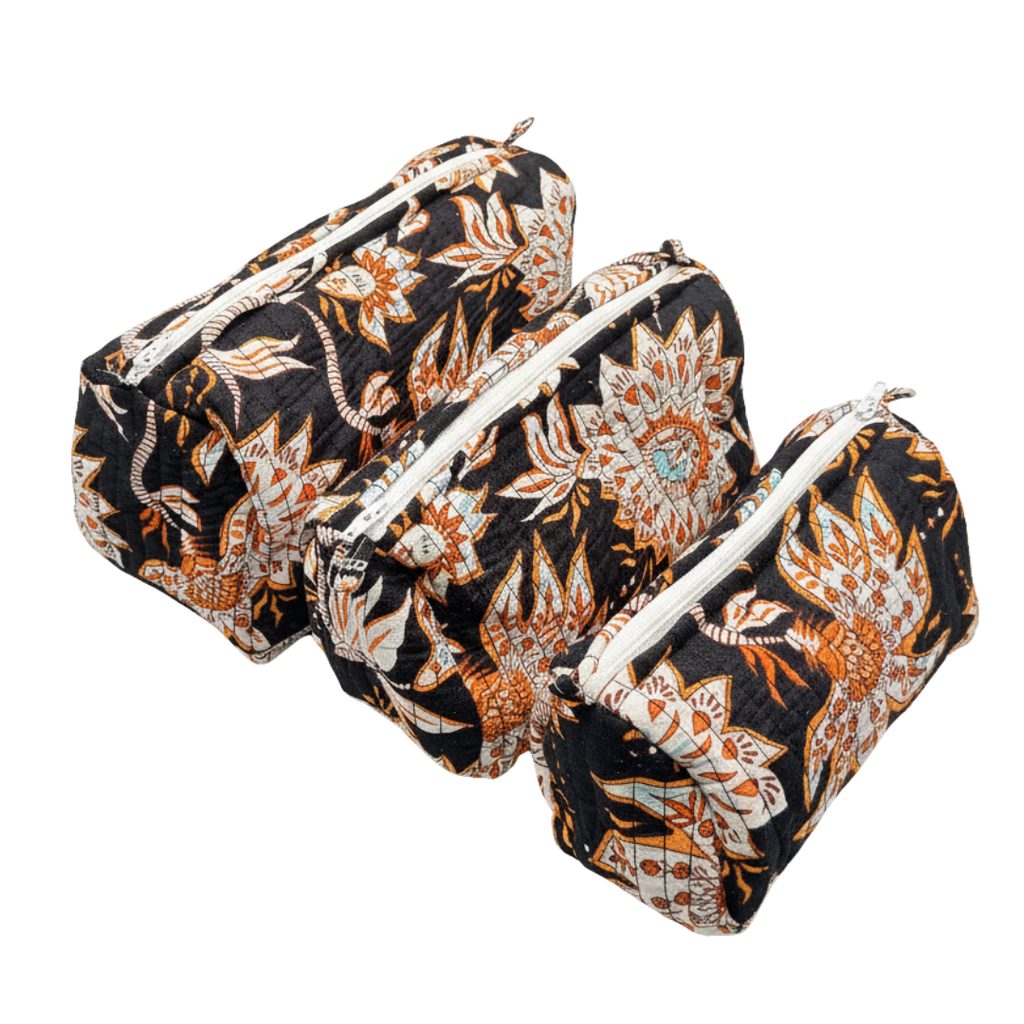 Everyday Set of 3 Pouches Black and Orange
