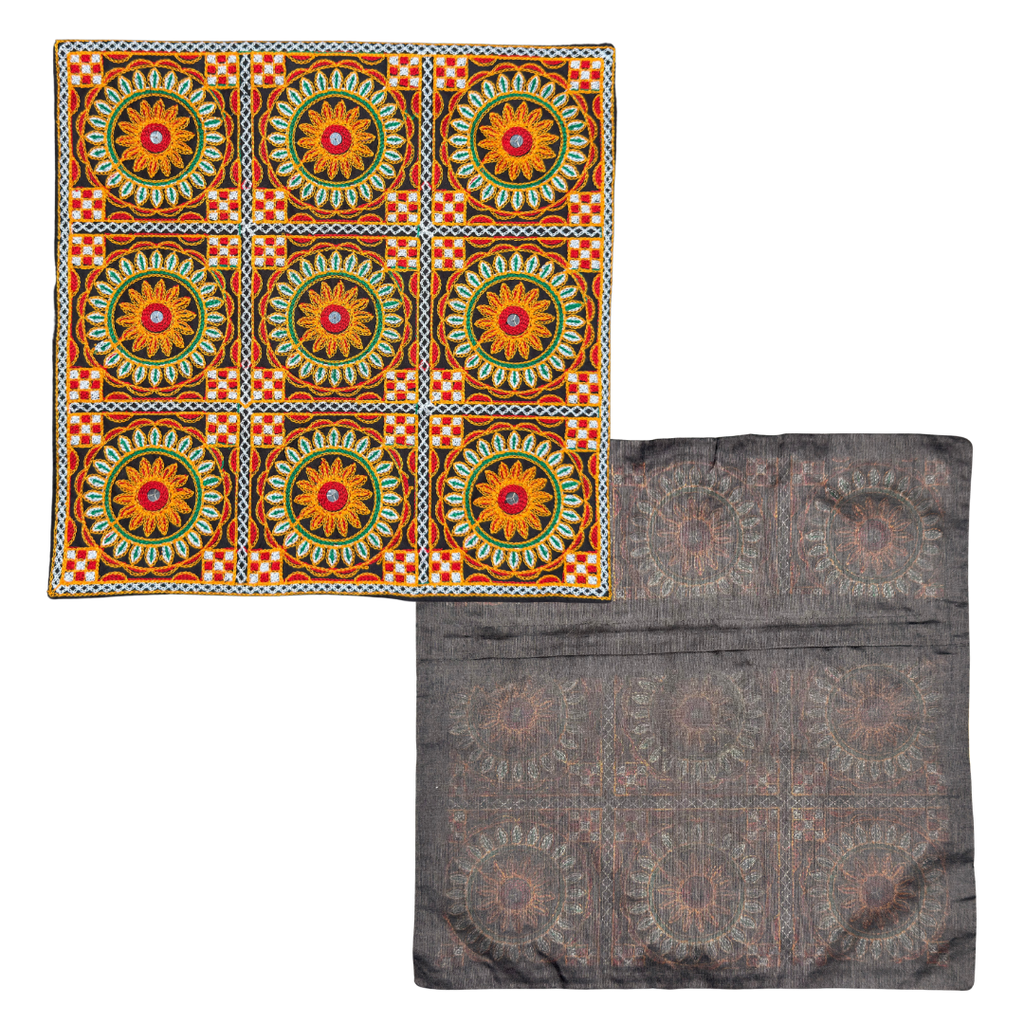 Sunflowers and Mirrors Cushion Cover- Black Set of 4