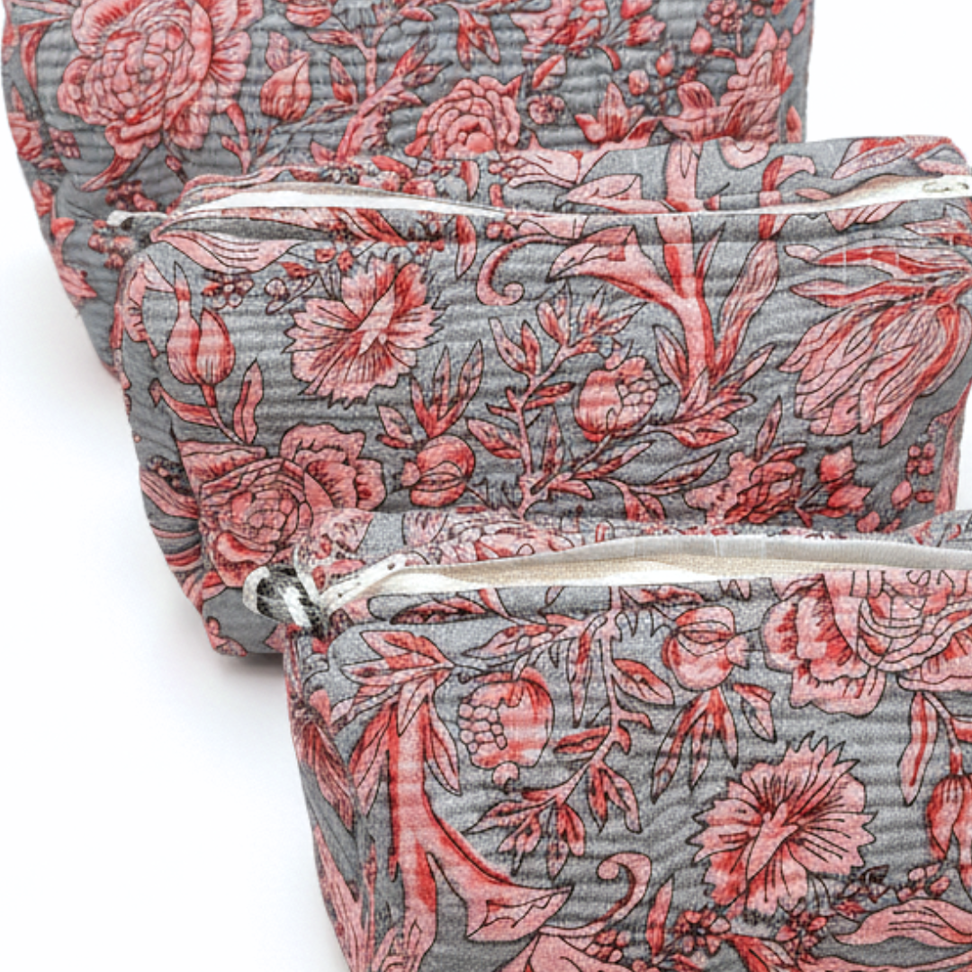 Everyday Set of 3 Pouches Pink and Gray