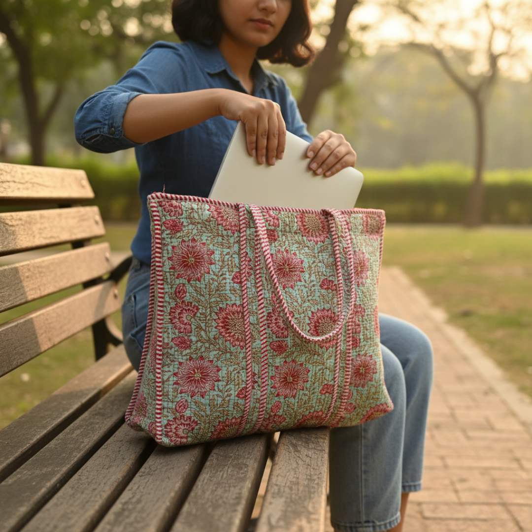 Mint Bloom Large Tote