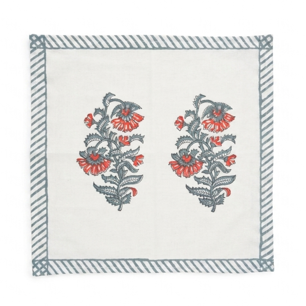 The Orange Grey Booti Dining Table Cover and Napkins Set