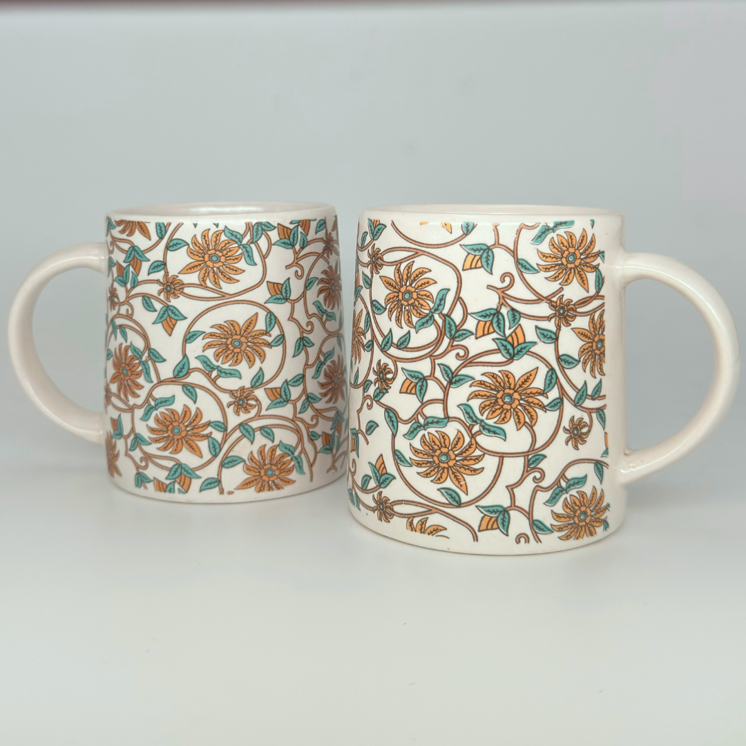 Bloom Collection - Orange Rust Floral Mugs Set of 2