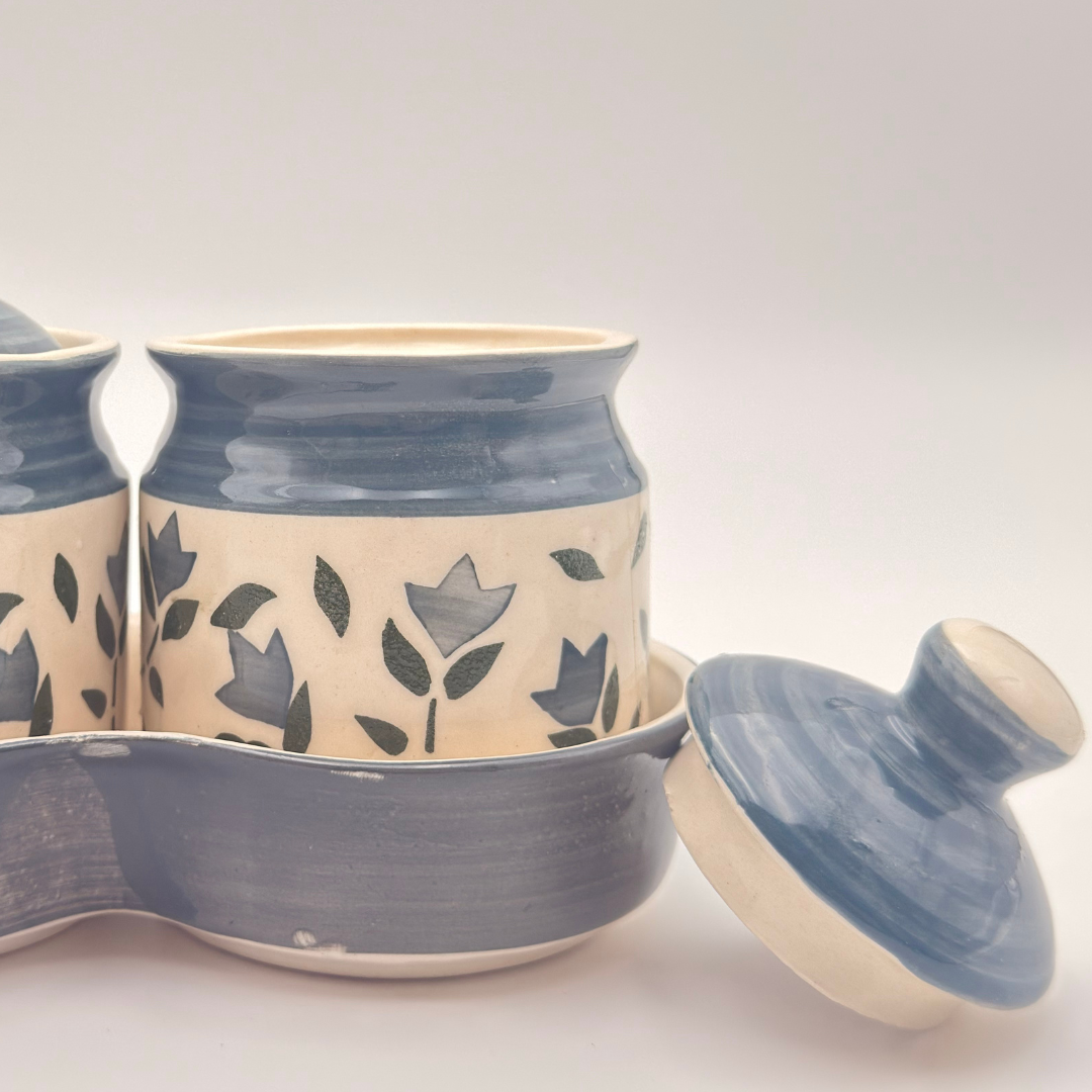 Floral Grey Patterned Jar Set