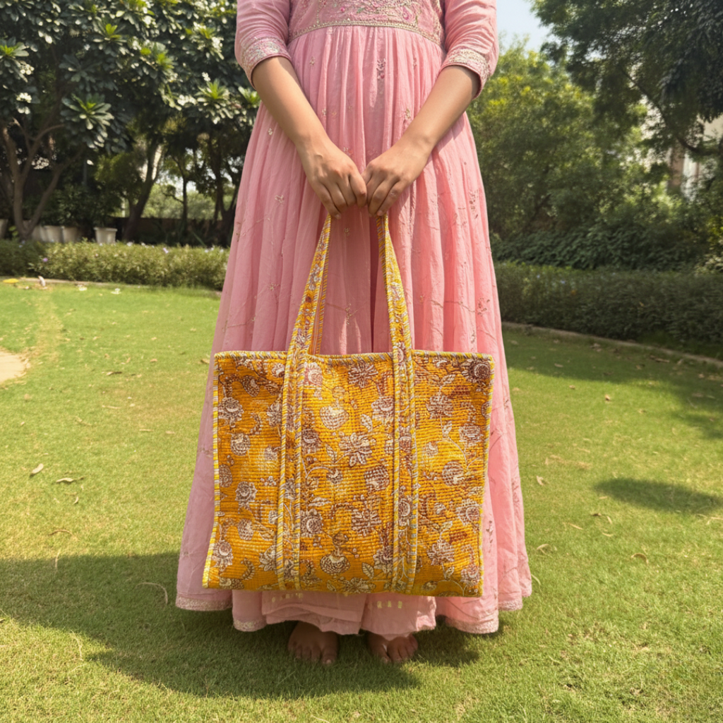 Sanganeri Mustard Large Tote