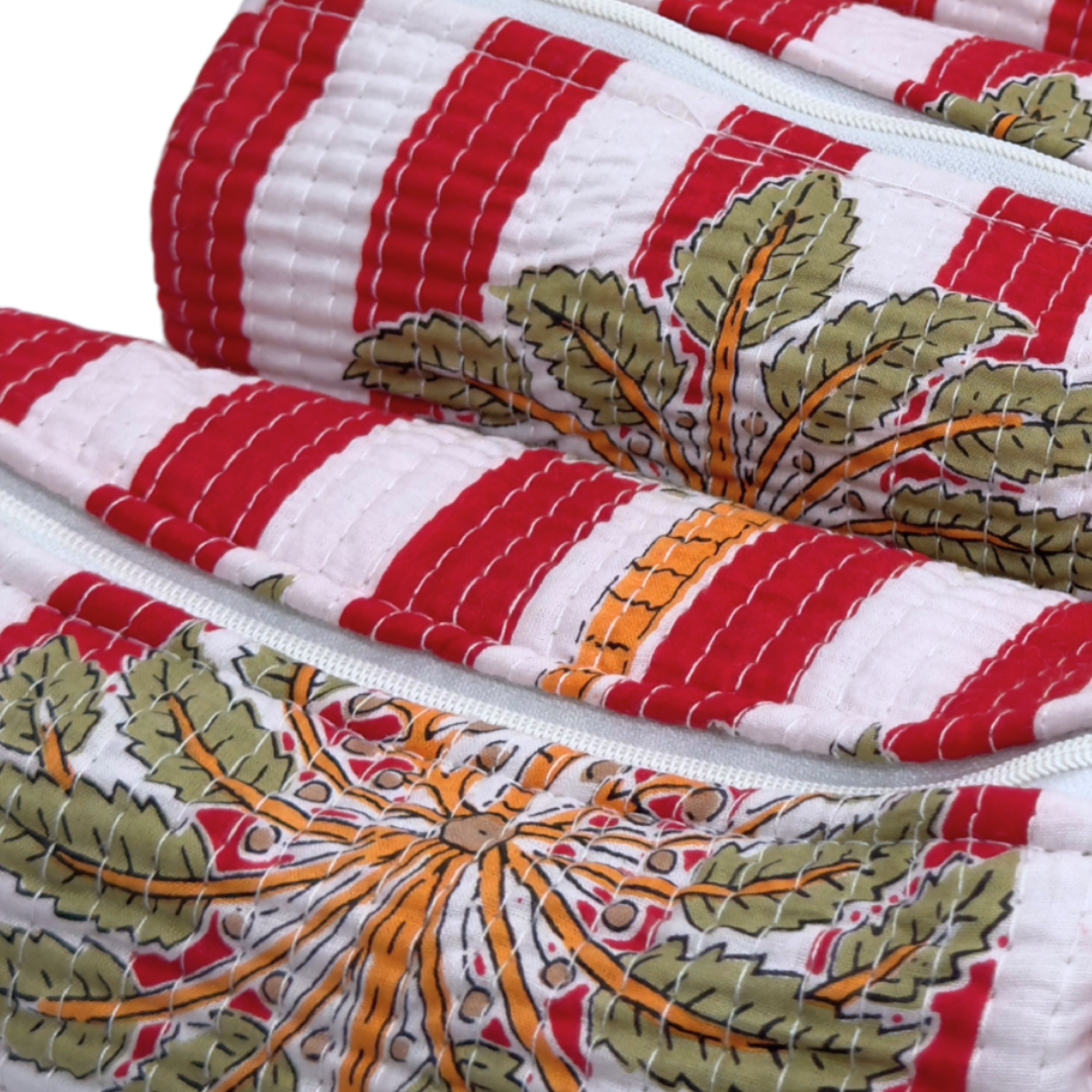 Everyday Set of 3 Pouches Red Palm Tree Print