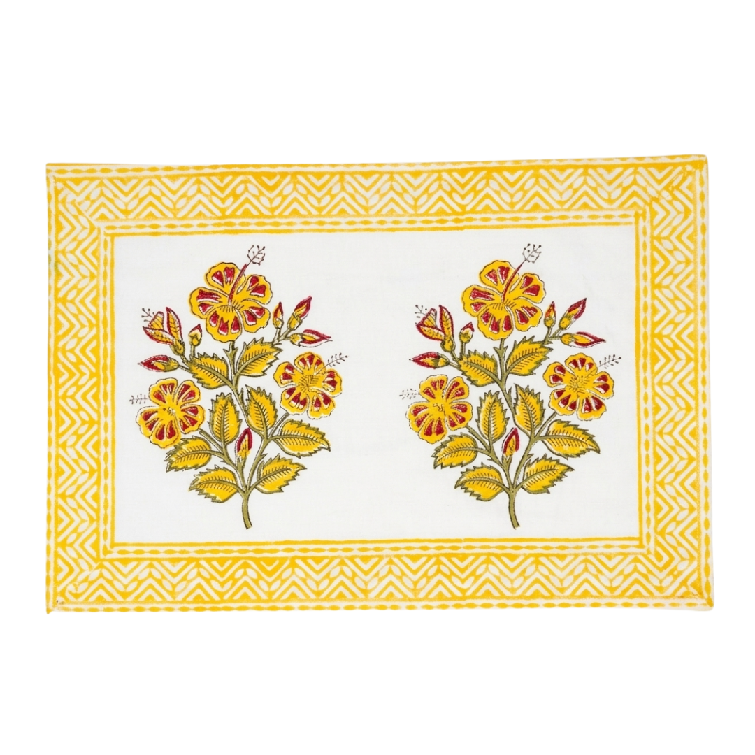 The Yellow Handblock Print Table Linen Set