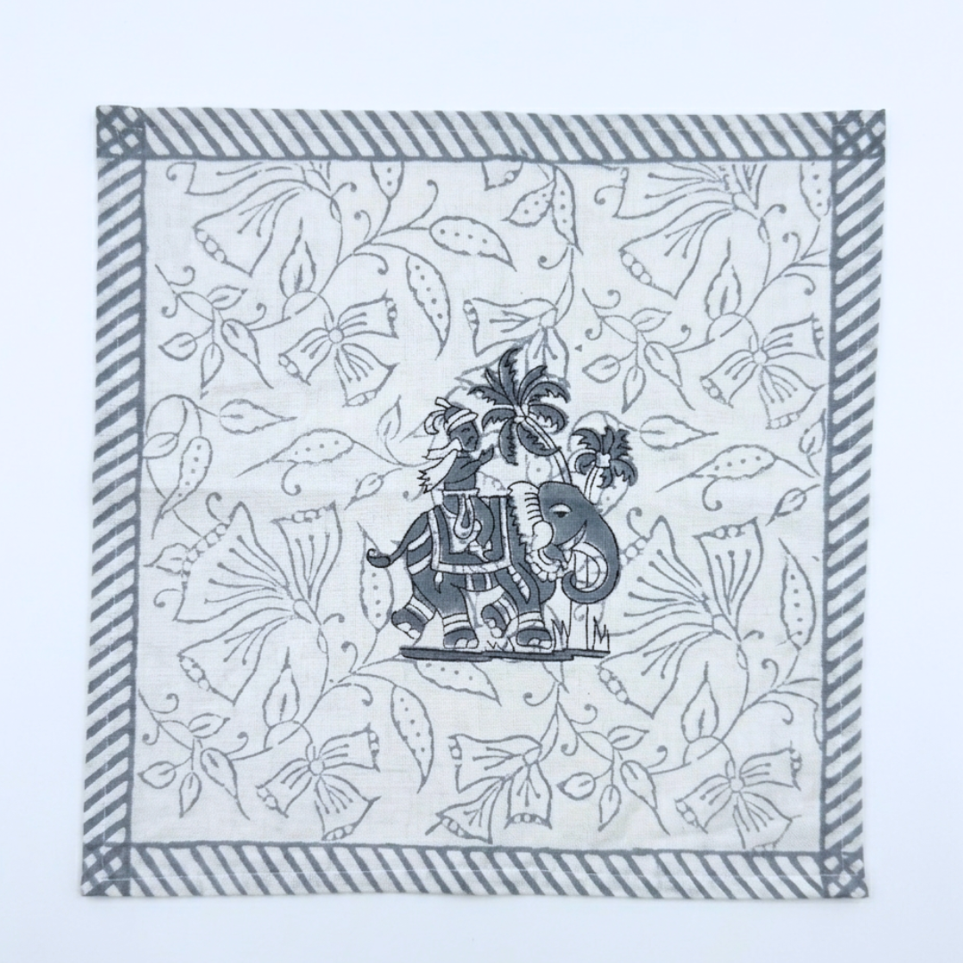 The Grey Heritage Motif Dining Table Cover and Napkins Set
