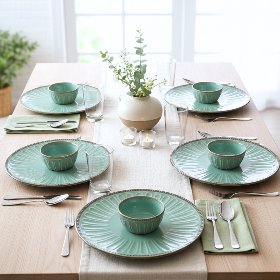 Mint Bloom Platter and Bowl
