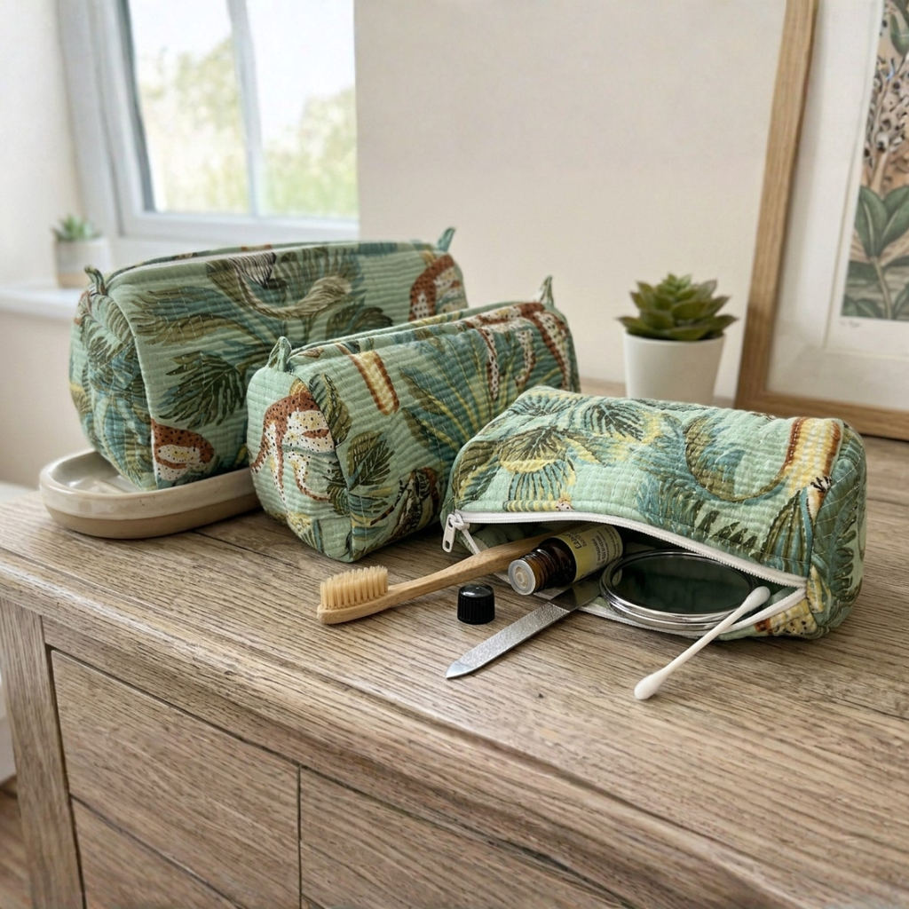 Everyday Set of 3 Pouches Green Jungle Print