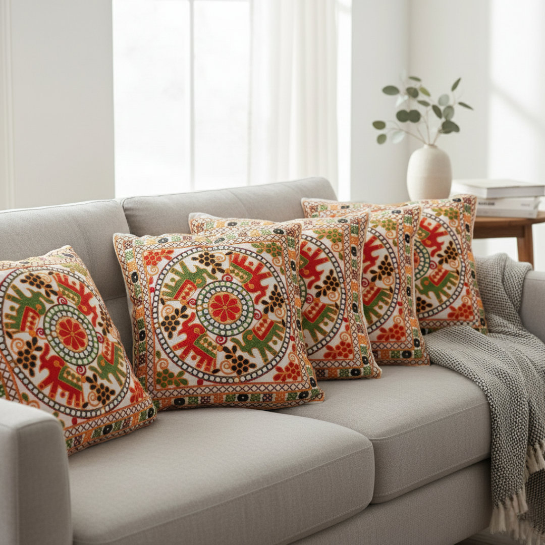Gulnaar Cushion Covers - Elephant Motif Set of 5