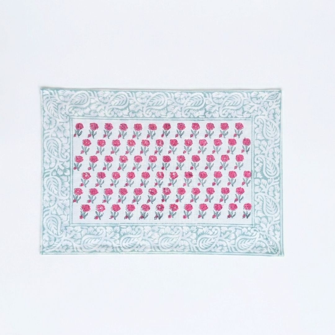 The Grey and Pink Handblock Print Table Linen Set