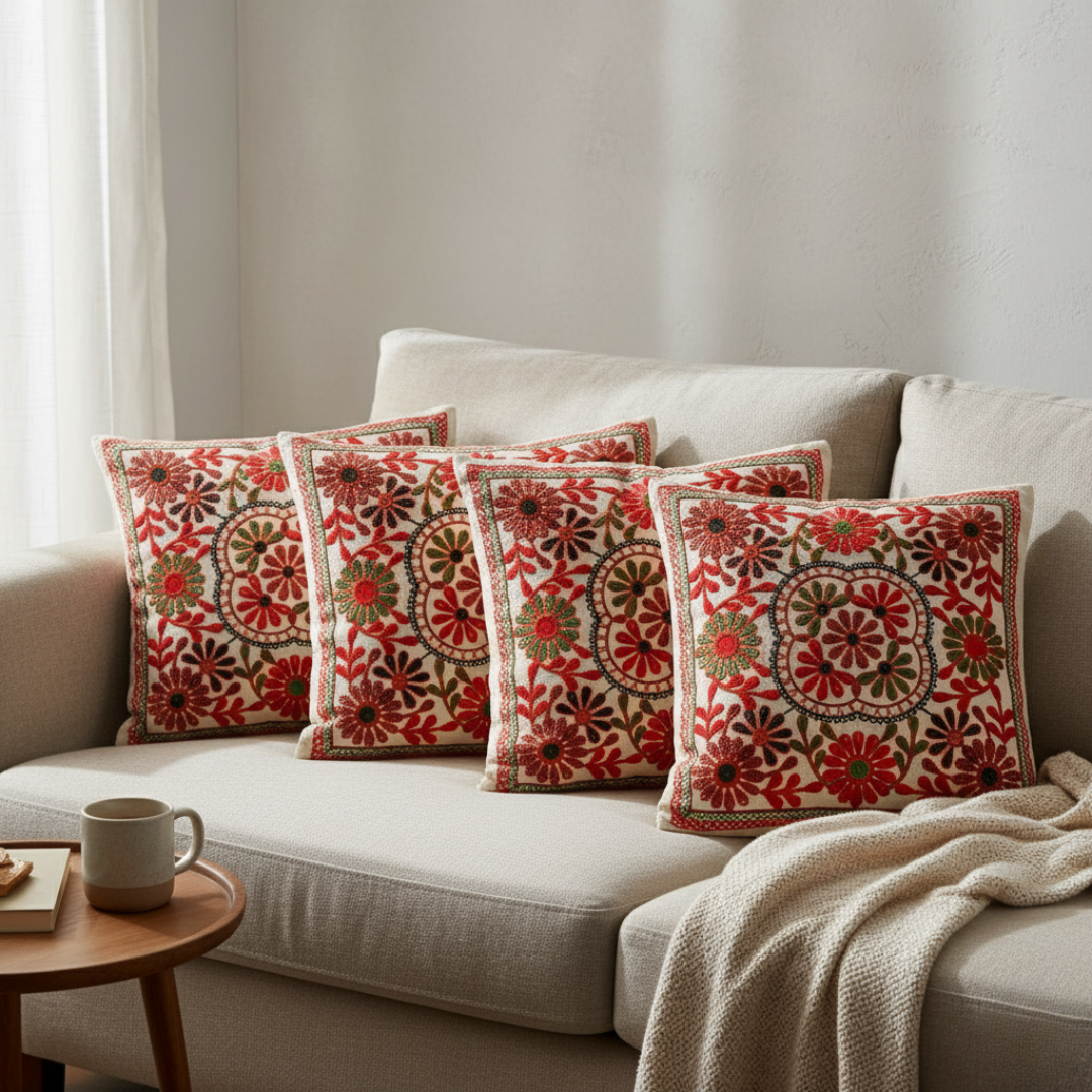 Gulnaar Cushion Covers - Daisy Motif Set of 5