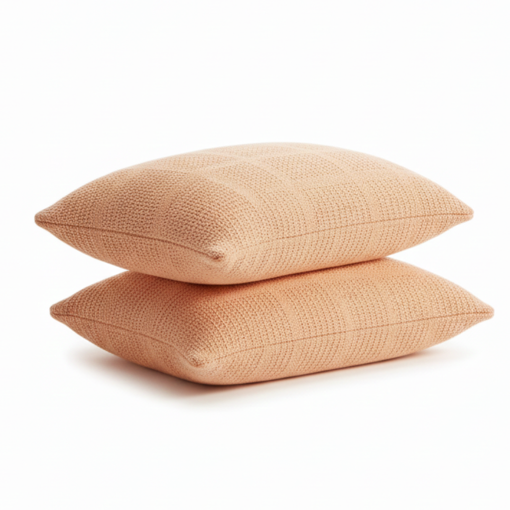 Cozy Peach Knitted Throw with Two Cushions