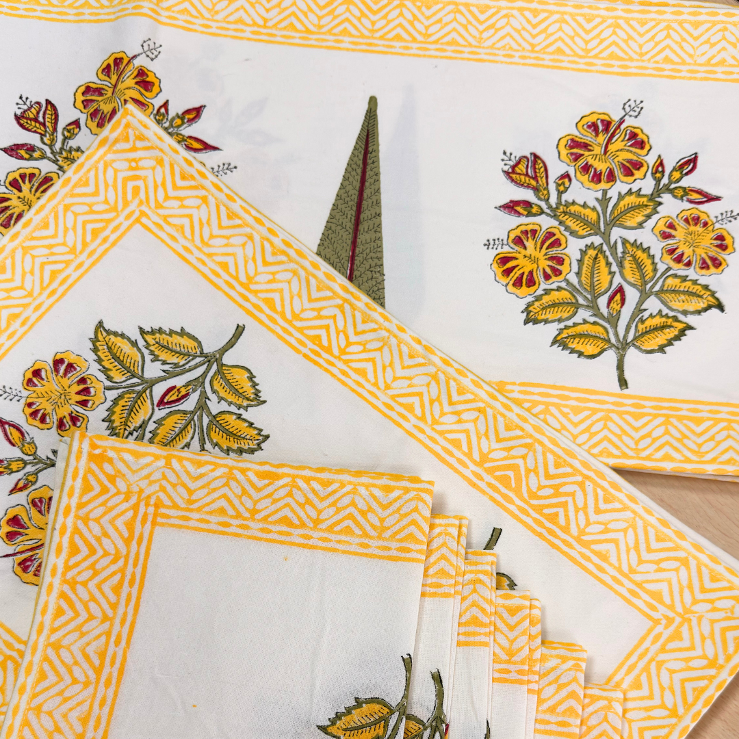 The Yellow Handblock Print Table Linen Set