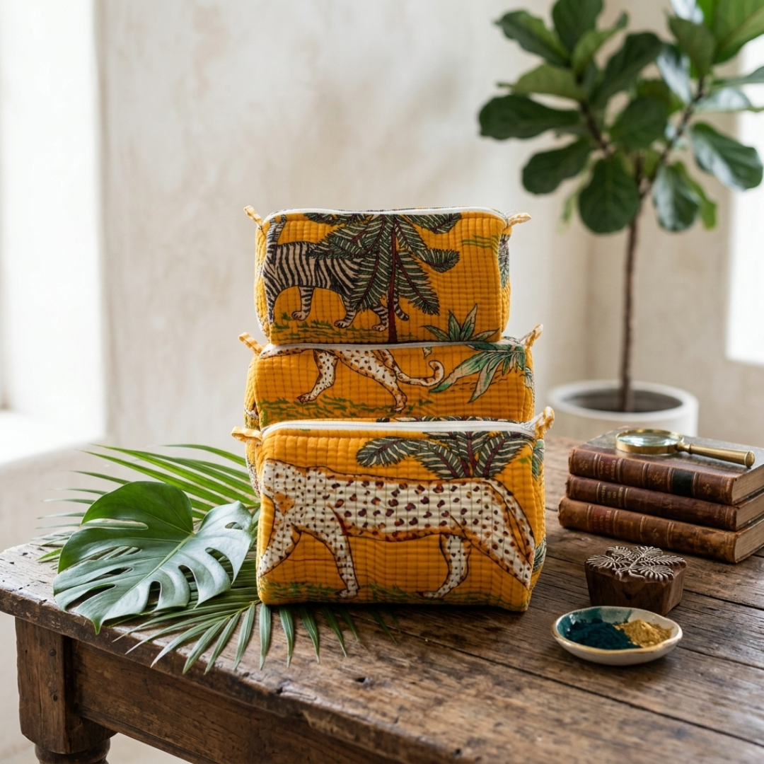 Everyday Set of 3 Pouches Yellow Animal Print