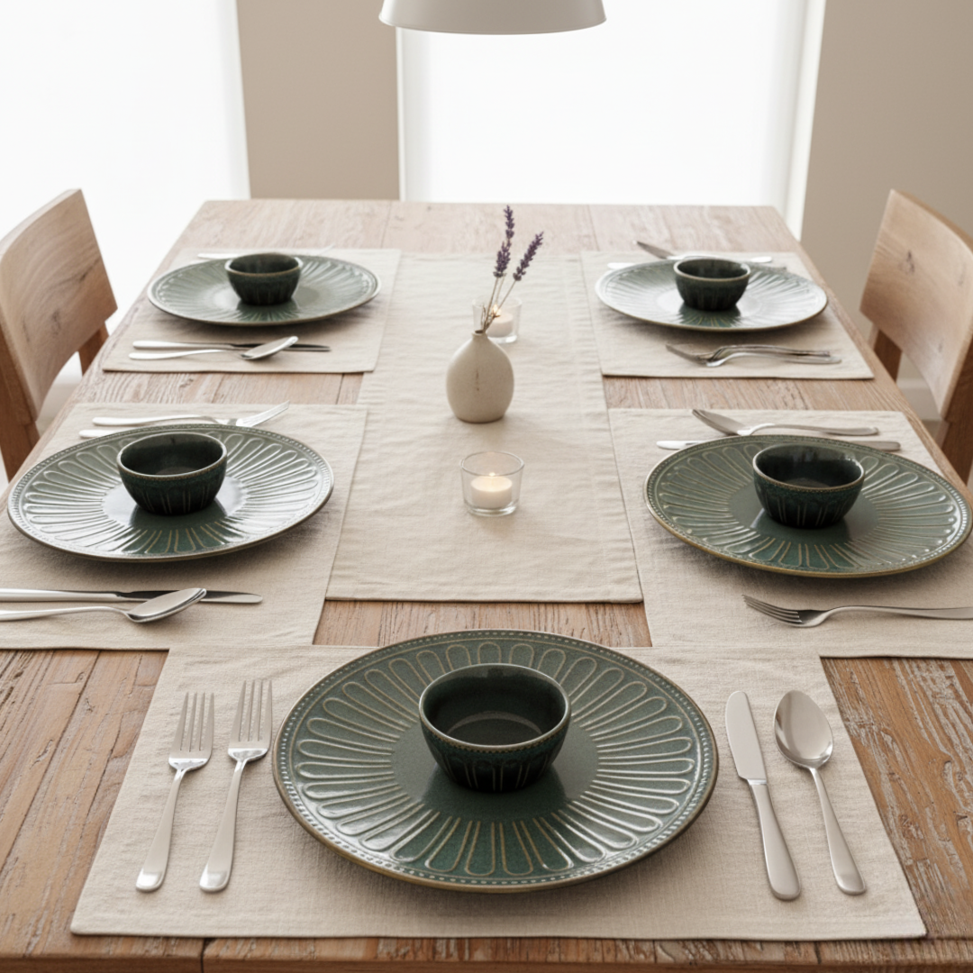 Teal Bloom Platter and Bowl