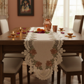 Beige and Brown Lace Runner with Flowers