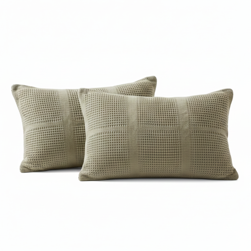 Cozy Olive Green Knitted Throw with Two Cushions