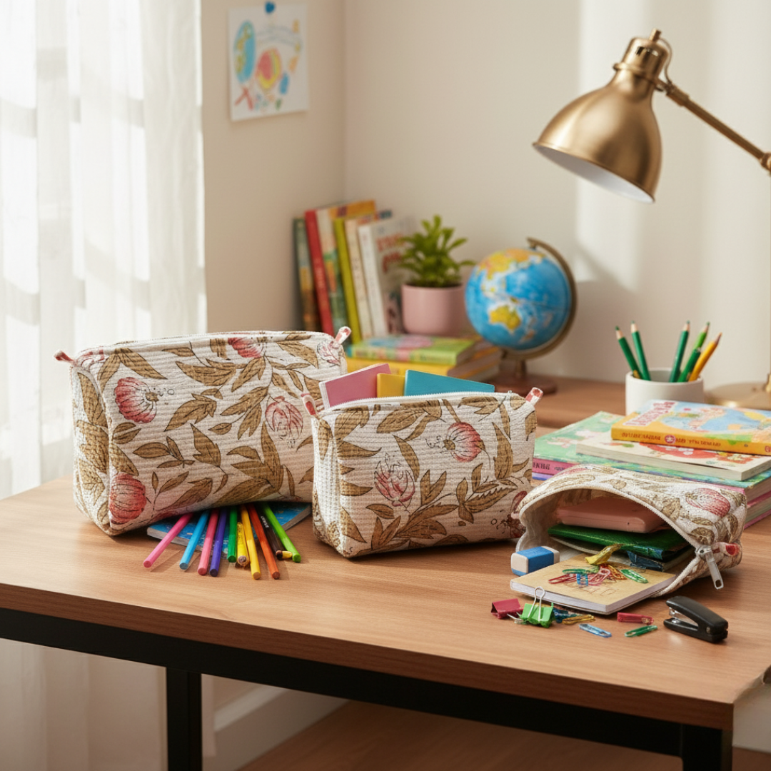 Everyday Set of 3 Pouches White and Beige